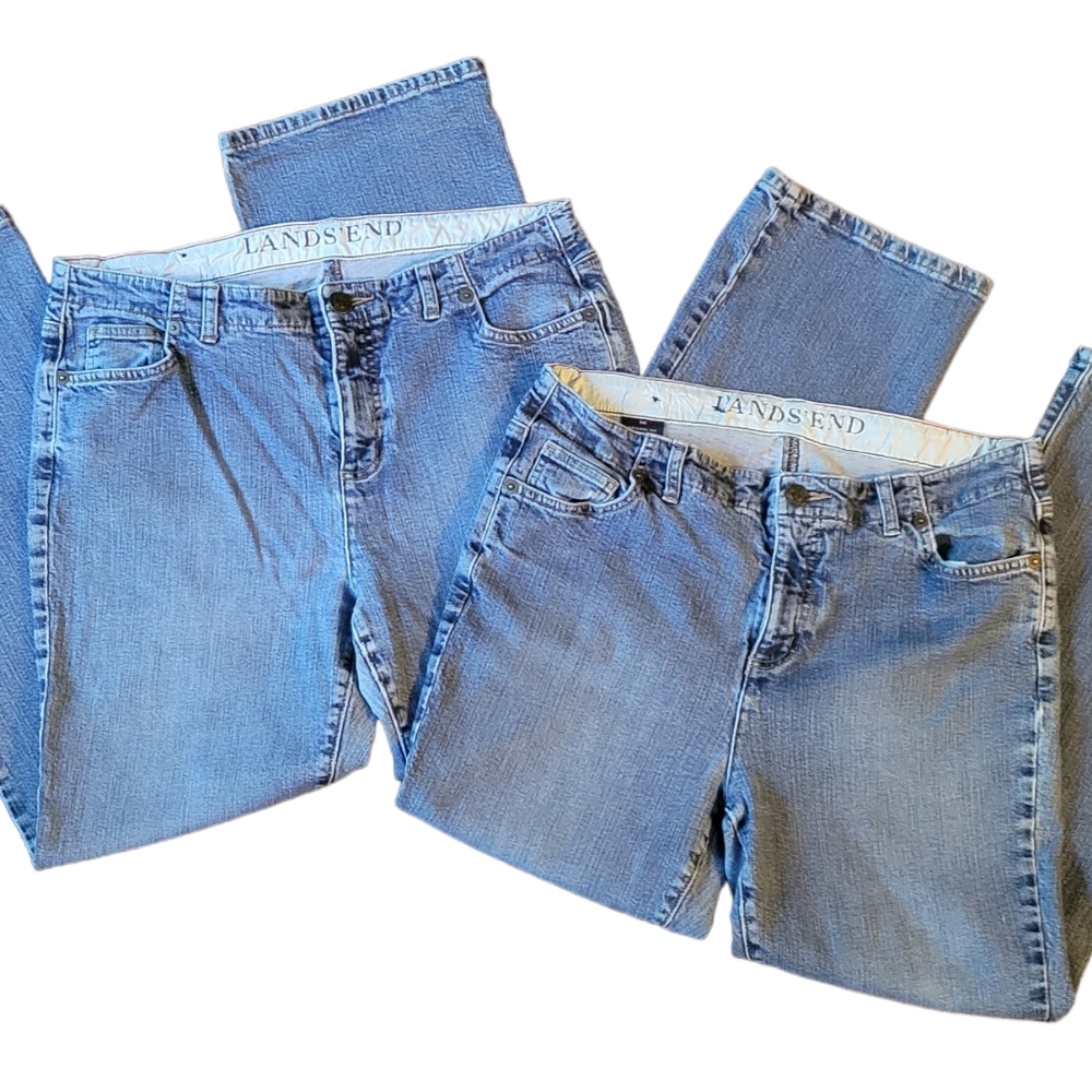 Bundle of 2 pair of size 16 Lands End boot cut denim blue jeans